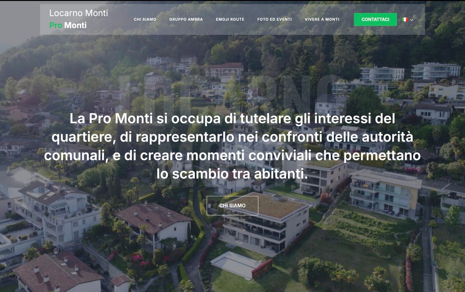 Pro Monti | Associazione di Quartiere - Redesign completo del sito per l'associazione di quartiere di Locarno-Monti, che rappresenta gli abitanti e promuove la vita comunitaria.
